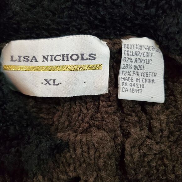 Vintage Y2K Lisa Nichols Cable Knit Wool Blend Button Up Brown Black Cardigan XL - Picture 9 of 9